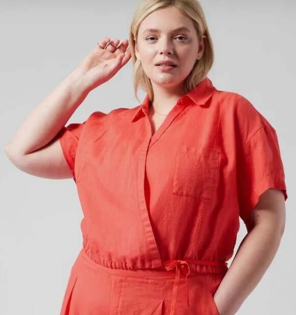 Athleta Tops - Athleta Playa Linen Short Sleeve Tie Hem Wrap Top Coral 3X